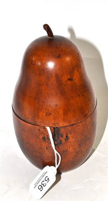 Lot 536 - A George III fruitwood tea caddy, in form of a pear, the hinged cover with stalk, 18.5cm high