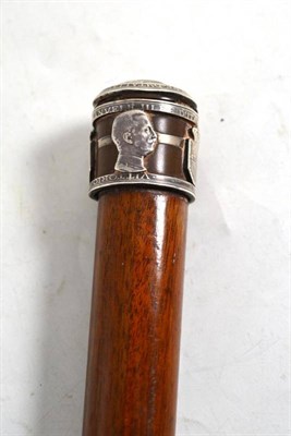 Lot 540 - A Vittorio Emanuele III commemorative walking cane, circa 1914, the tapering mahogany shaft...