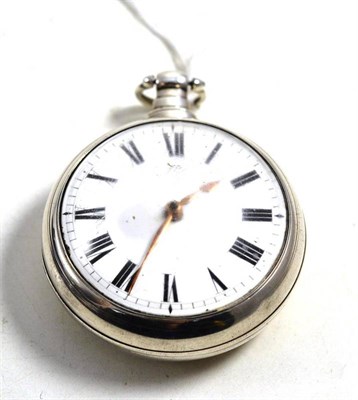 Lot 612 - A silver pair cased verge pocket watch, signed Robt Kneeshaw, Stokesley, no.5675, cases with London