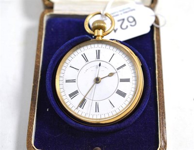 Lot 621 - An 18ct gold chronograph pocket watch, Chester hallmark for 1895, 52mm wide