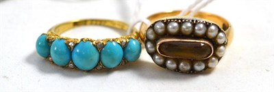 Lot 623 - A turquoise and diamond set ring, engraved to inner shank Douglas Jan 1899, finger size M1/2 and an