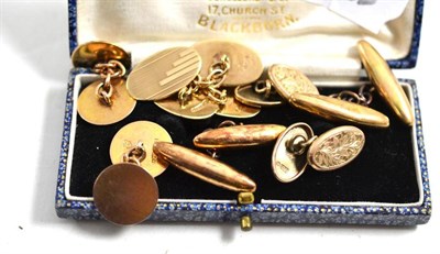 Lot 632 - A pair of cufflinks stamped '15c' and three pairs of 9ct gold cufflinks