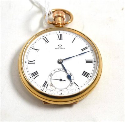 Lot 633 - A 9ct gold Omega pocket watch, Birmingham hallmark for 1931, 48mm wide