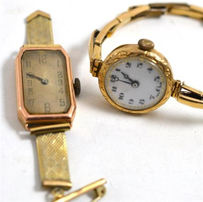 Lot 637 - 9ct 1930's pendant watch and lady's 9ct gold wristwatch on expanding bracelet (2)