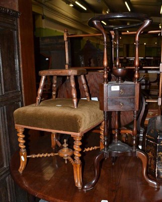 Lot 702 - George III style mahogany washstand fitted with two drawers, small elm stool and a 19th century...