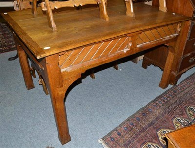 Lot 725 - Late 19th century writing table, dated 1877, fitted with a drawer to each end