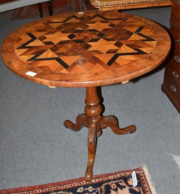 Lot 731 - Victorian figured walnut and specimen wood tripod table top with ebony, kingwood, rosewood,...