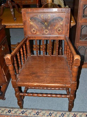 Lot 733 - Norwegian painted and bobbin turned open armchair