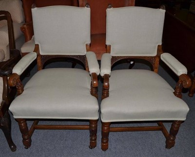 Lot 749 - Pair of late Victorian oak armchairs