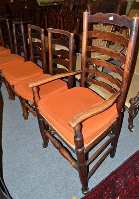 Lot 772 - A harlequin set of eight Lancashire ash and elm rush-seated dining chairs, mid 19th century,...