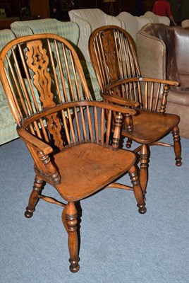 Lot 775 - A pair of ash and elm high back Windsor armchairs of recent date