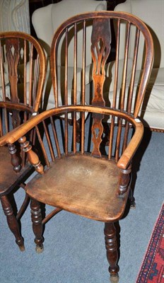 Lot 779 - 19th century high back elm Windsor chair with crinoline stretcher