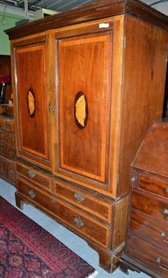 Lot 808 - George III mahogany and satinwood banded linen press (alterations)