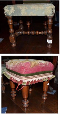 Lot 811 - Victorian mahogany stool and a 17th century style oak stool with turned supports