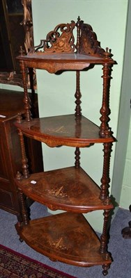 Lot 837 - Victorian walnut inlaid corner whatnot