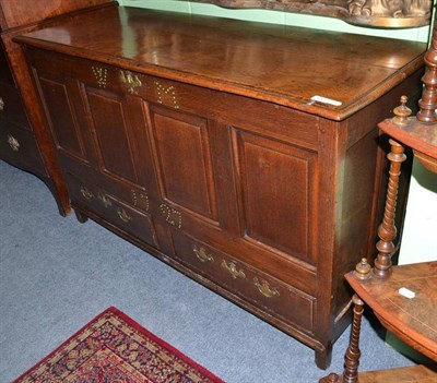 Lot 840 - 18th century joined oak chest with brass studded initials 'W M' and dated 1727