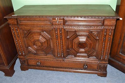 Lot 843 - 17th century carved oak blanket chest with geometric moulding