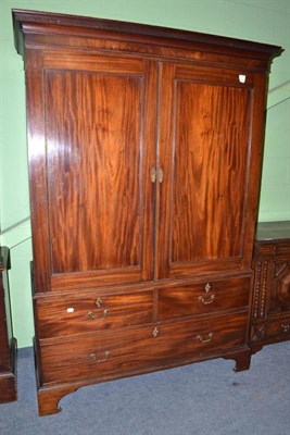 Lot 844 - George III mahogany linen press, converted to hanging space