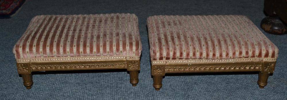 Lot 853 - Pair of late Victorian gilt footstools bearing stamp 'Jetley'