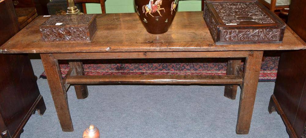 Lot 855 - Oak side table of two plank construction with cleated ends