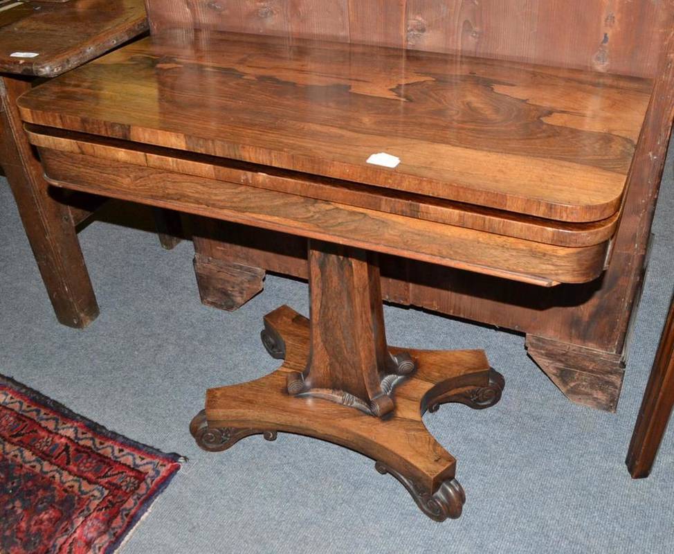 Lot 858 - Victorian rosewood fold-over card table