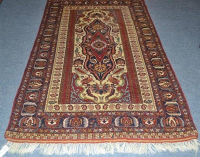 Lot 872 - Good Kashgai design rug, probably West Persia, the ivory field centred by an indigo medallion...