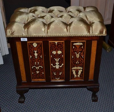 Lot 894 - Early 20th century upholstered dressing table stool, standing on claw and ball feet, complete...