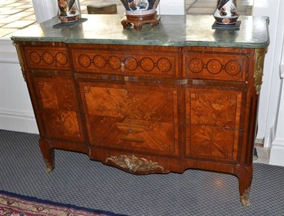 Lot 901 - French marquetry commode labelled Soubrier, with green marble top and key