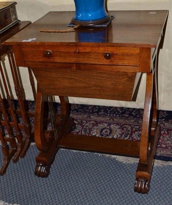 Lot 908 - Victorian rosewood work table with lyre end supports