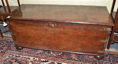 Lot 913 - An 18th century Dutch Colonial hardwood and brass bound hinged chest, with brass side carrying...