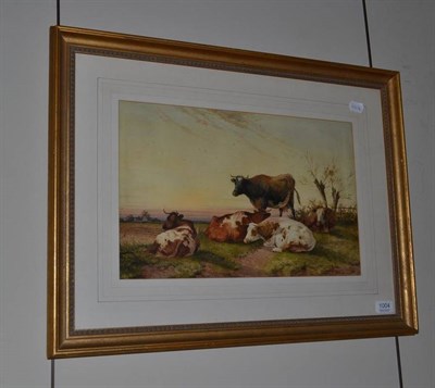 Lot 1004 - Frederick E Valter, Cows on a grassy bank, signed watercolour, 28.5cm by 45cm