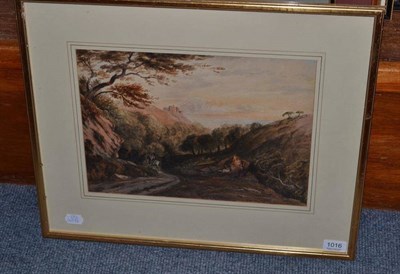 Lot 1016 - Attributed to John Varley (1778-1842) A horse and figure in an open landscape, signed, watercolour