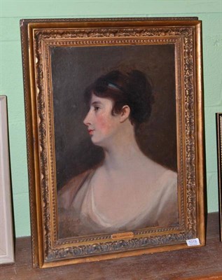 Lot 1019 - After Sir Thomas Lawrence (1769-1830), A head a shoulders portrait of a young beauty in...