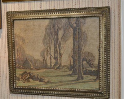 Lot 1041 - John Alfred Haggis (1897-1968), Landscape with trees and buildings, signed and dated 1932, oil...