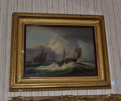 Lot 1047 - Dutch School (early 19th century), Fishing boat and other ships off the coast, indistinctly signed