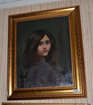 Lot 1053 - British School (late 19th century) Portrait of a young girl head and shoulders seated on a...