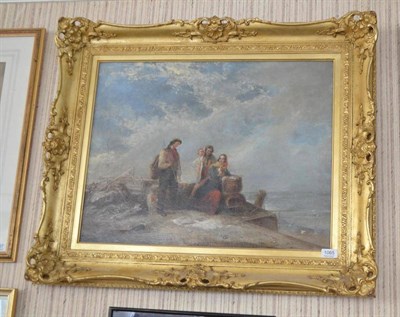 Lot 1065 - Circle of Henry Perlee Parker (1795-1873) Fisher folk on a jetty, oil on canvas, 47.5cm by 62cm...