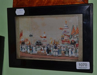 Lot 1070 - A 19th century Indian School watercolour with bodycolour depicting a ceremonial procession, framed