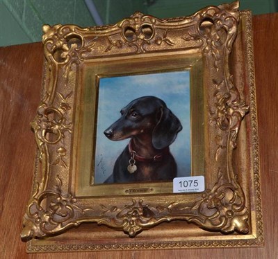 Lot 1075 - Carl Reichert (1836-1918) Austrian, Portrait of a Daschund, signed, oil on panel, 15cm by 12.5cm