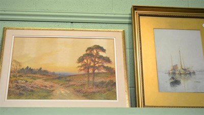 Lot 1083 - Harry Sticks (ex.1894-1911) An open landscape at sunset, signed, watercolour, together with a...