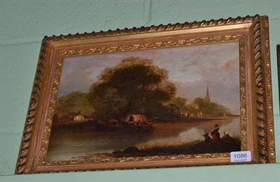 Lot 1086 - British School (19th century), Figures punting on on a river, oil on canvas, 28cm by 39.5cm