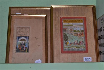 Lot 1097 - Mughal School, a collection of seven gouache miniatures depicting religious and royal palace...