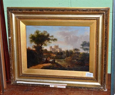 Lot 1100 - Attributed to Alfred Vickers (19th century), Ripon Cathedral with fisherfolk in the foreground, oil