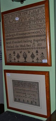 Lot 1111 - A needlepoint alphabet sampler by Elizabeth Green aged 13, 1805 together with a further...