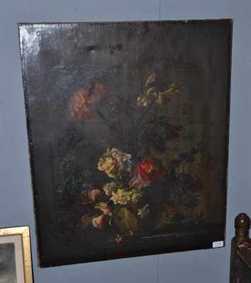 Lot 1113 - Follower of S.P. Verelst, A still life of flowers, oil on canvas, unframed, 76cm by 63cm