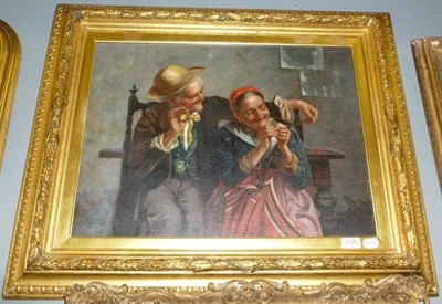 Lot 1126 - V*Albori (19th/20th century) "Darby and Joan" signed, oil on canvas 44cm by 59.5cm