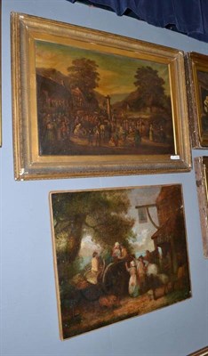 Lot 1127 - British School, Festival day, oil on canvas, together with an oil on canvas of figures and...