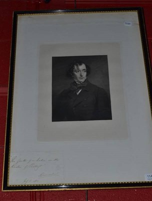 Lot 1143 - An engraving of Benjamin Disraeli, mounted with a note of Grosvenor Gate embossed paper and...