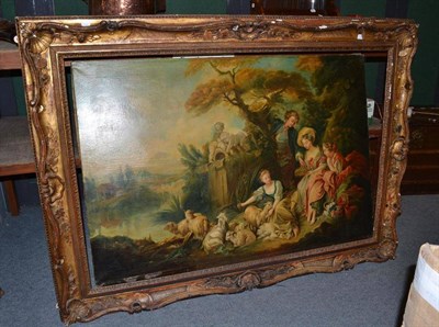 Lot 1153 - After Fragonard/Boucher, Figures in a classical landscape, oil on canvas, 97cm by 146cm