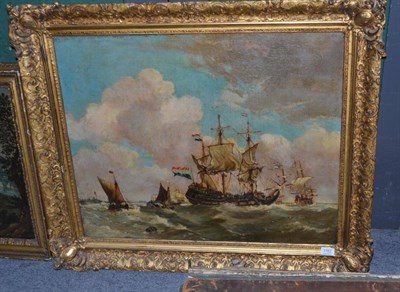 Lot 1162 - Manner of Van de Velde, French galleons and other ships at sea, oil on canvas, 60.5cm by 74.5cm